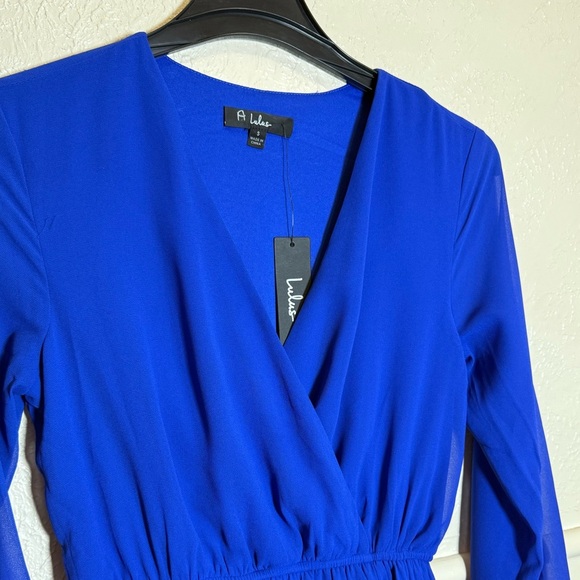 Lulus Cobalt Blue Long Sleeve Maxi Dress Front Slit Size S NWT - Picture 5 of 12